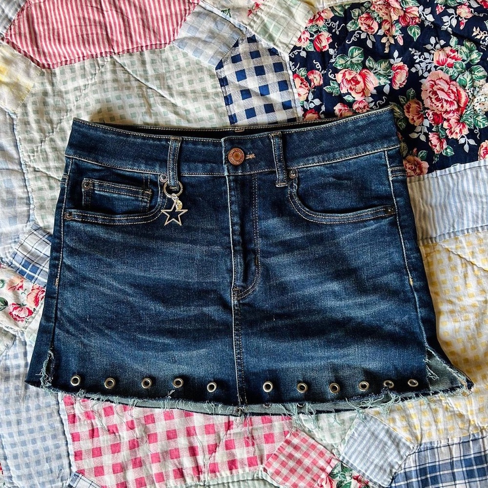 Dark Blue Denim Mini Skirt with Star Charm